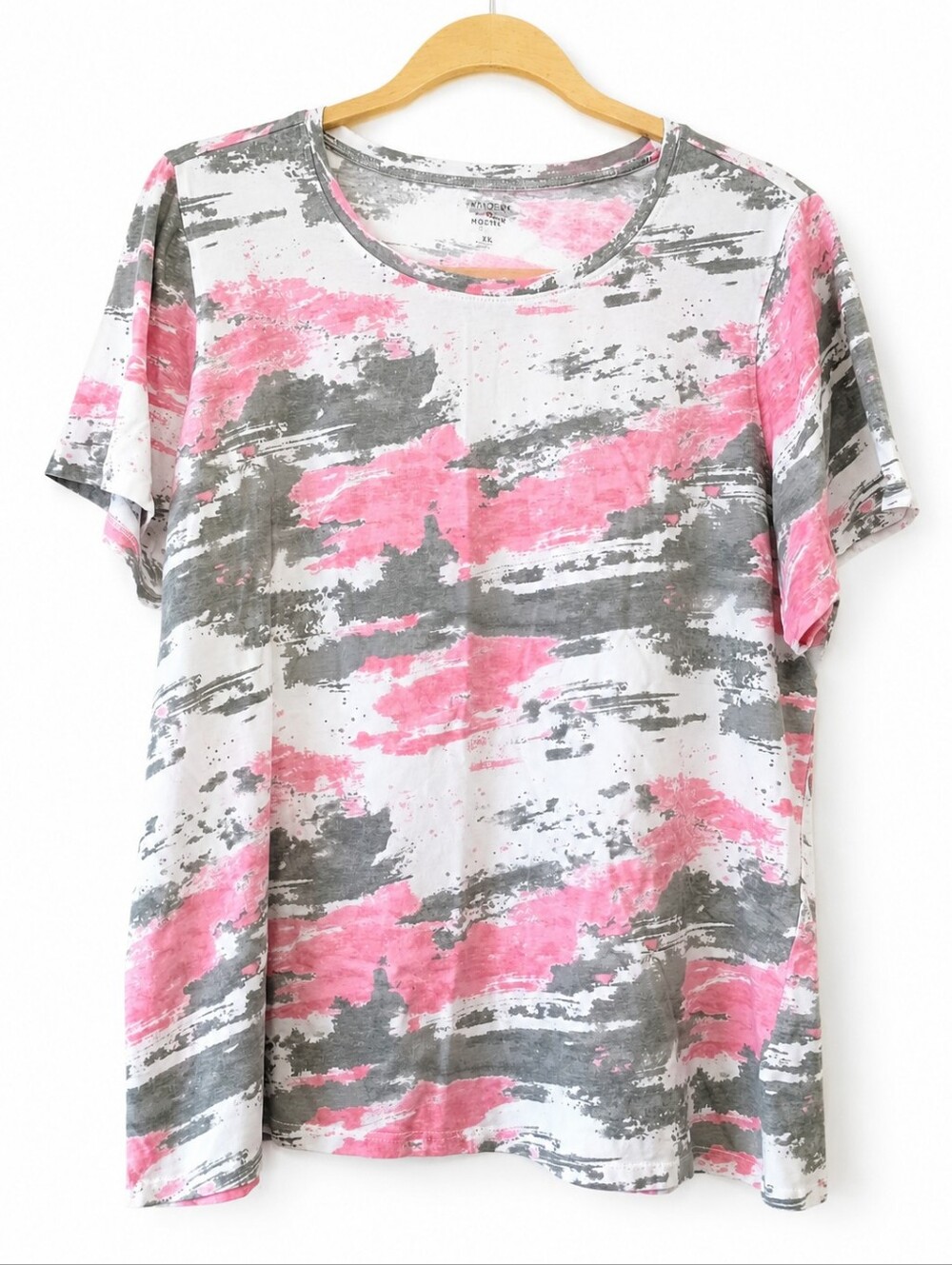 Preswick & Moore 2X Pink Gray Abstract Brushstroke Short Sleeve Tee Size 2X